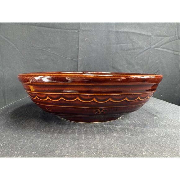 marcrest oven proof USA stoneware 10” X 8” divided dish Brown glaze Daisy Dot - Picture 4 of 7